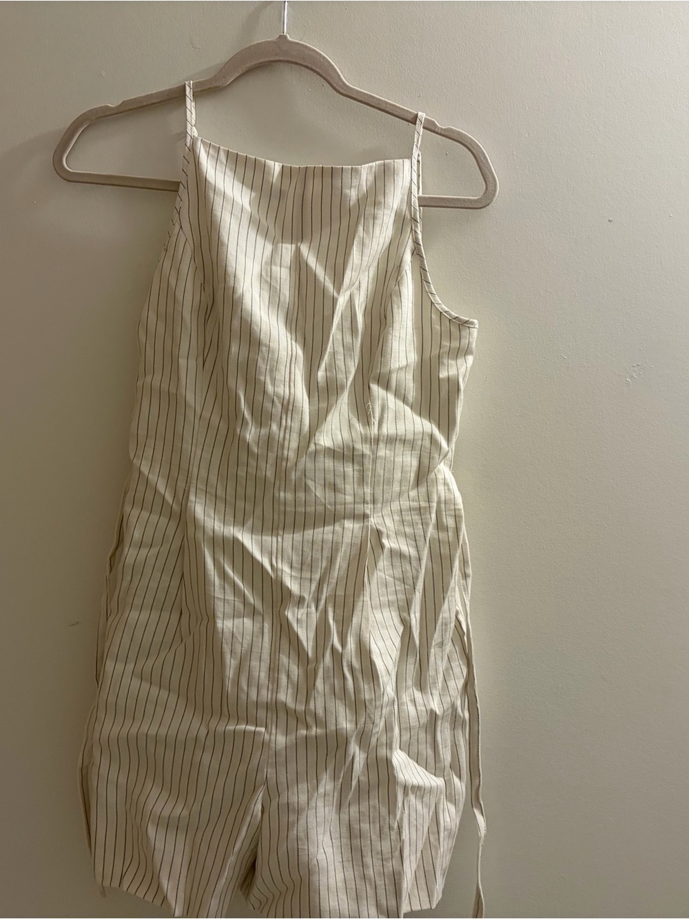 Cream Striped Sleeveless Linen-Blend Dress